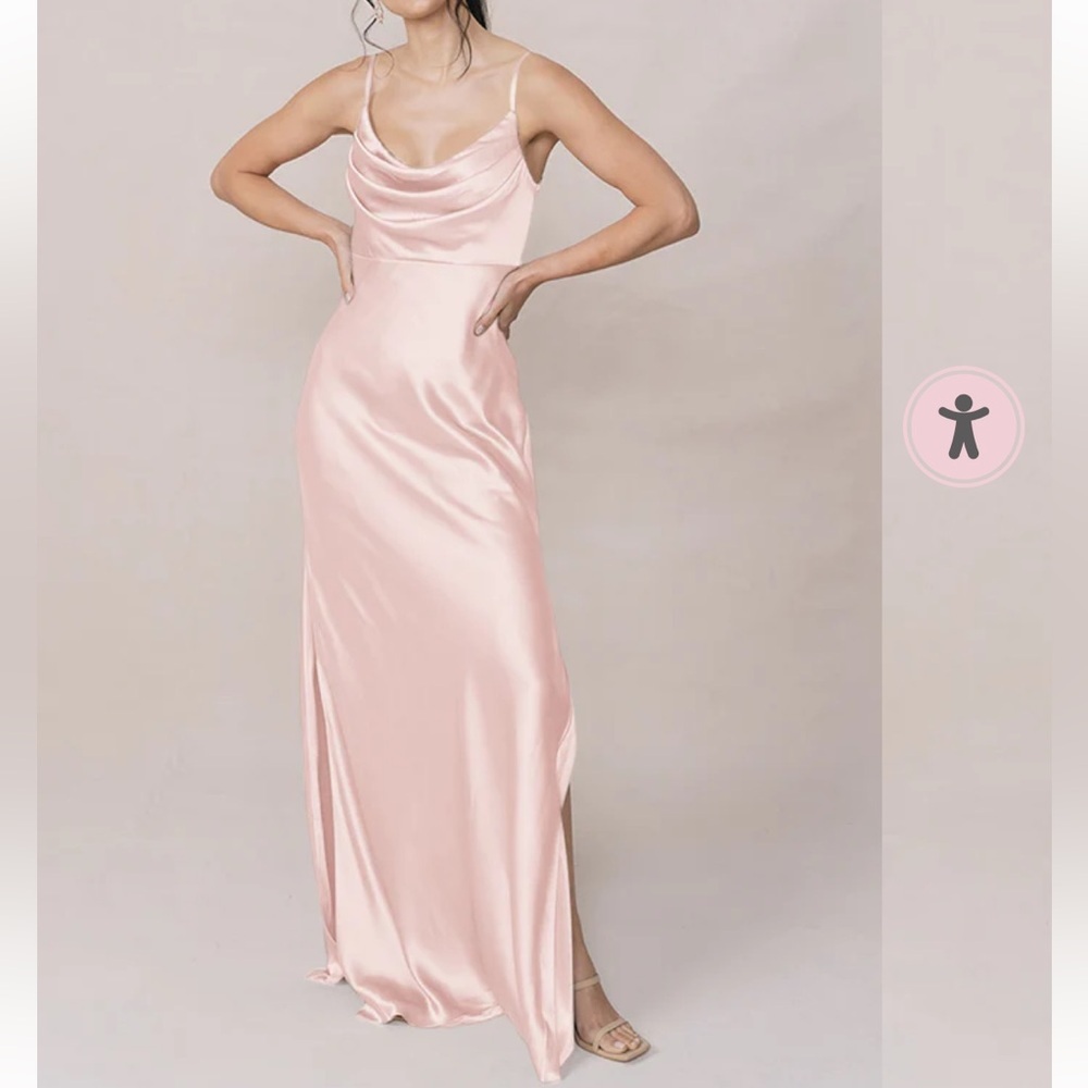 Revelry NWT Skye Satin Blush Petite Maxi Dress Side Slit Bridesmaid Size 4